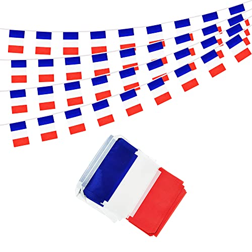 50 Feet France Banner Flag String, French Mini Flag Small Banner, for Party, Shops and Bars Decorations, Outdoor Decorations, 38 Flags - color: France