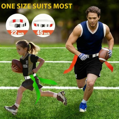 Flag Football Belts, Set of Flag Football Flags for Kids Adults, and Youth, Adjustable Flag Football Set 14 Players - color: Orange and Lime Green