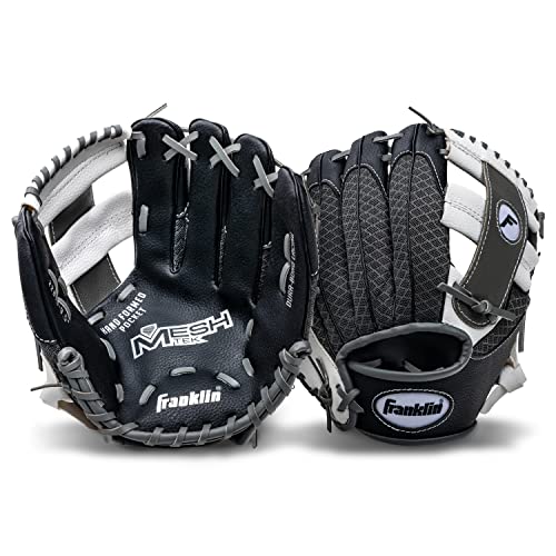 Franklin Sports Kids Baseball Glove + Foam Ball Sets - Meshtek Youth Teeball Gloves for Kids + Toddlers - Left + Right Hand Throw - 9.5" Inch - color: Black/Graphite/White