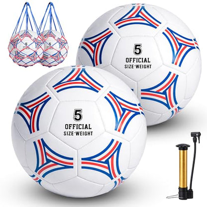 2 Pack Soccer Ball Size 5,Soccer Ball Set with 2 Bag, 1 Pump and 2 Needles,Soccer Ball Gifts for Teenagers,Official Size Ball,Indoor and Outdoor Training and Competitions use
