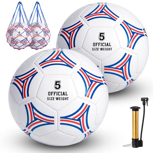 2 Pack Soccer Ball Size 5,Soccer Ball Set with 2 Bag, 1 Pump and 2 Needles,Soccer Ball Gifts for Teenagers,Official Size Ball,Indoor and Outdoor Training and Competitions use