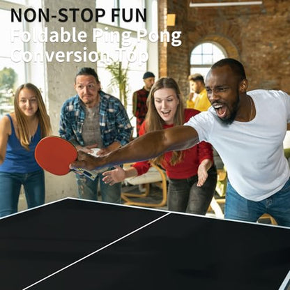 Ping Pong Table Top for Billiard Table - 9FT Foldable Table Tennis Table Topper for Pool Table with Net & Premium Foam Padding | Portable Table Tennis Conversion Top for Indoor Outdoor Games Black