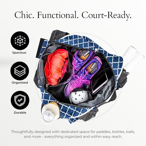Pik’le’Ball Sport Premium Women's Pickleball Bag – Stylish and Versatile Sports Bag with Water Bottle Holder, Padded Paddle Pocket, and Spacious Design (fits 2+ Paddles!) - color: Classy Blue