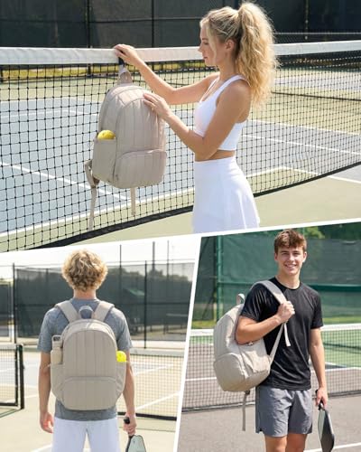 Pickleball Bag, Pickleball Backpack with Shoe Compartment and Paddle Slots, Large Sports Gym Backpack with Wet Pocket - color: Camel