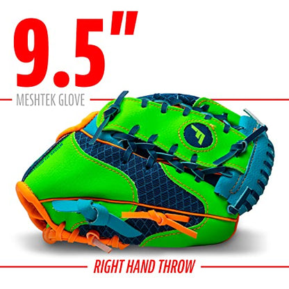 Franklin Sports Kids Baseball Glove + Foam Ball Sets - Meshtek Youth Teeball Gloves for Kids + Toddlers - Left + Right Hand Throw - 9.5" Inch