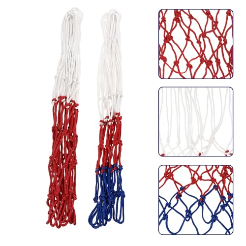 2pcs Polyester Basketball Nets Replacement, 3.0mm Sturdy Woven Mesh, Tricolor, Professional Ball Accessories for Outdoor Basketball Hoops and Courts