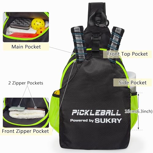 SUKRY Pickleball Bag Lightweight Sling Backpack for Men and Women with Multi-Pocket Crossbody Gym & Travel Backpack Pickle Ball Accessories - color: Yellow