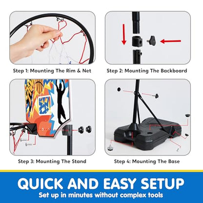 JOYIN Indoor Kids Basketball Hoop with Stand, Toddler Basketball Goal Adjustable Height 28ft-6.2ft, Portable Mini Outdoor Toys for Boys Girls Age 3 4 5 6 7 8, Inside Outside Sport Games for Fun