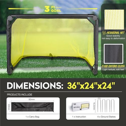 Soccer Goal Set up in 1 Sec - Auto Pop Up, Portable & Lightweight, 36 × 24 Collapsible Folding Soccer Nets for Kids and Youth Outdoor Soccer Ball Training Equipment Goals