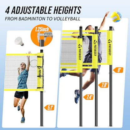 Outdoor Volleyball Net System for Backyard, Adjustable Height (5.1–8FT) & Width (20–32FT), Anti-Sag Tension System, 2-in-1 Badminton Combo Set with Carry Bag, Rackets & Shuttlecocks