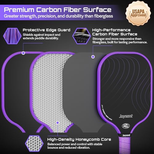 Pickleball Paddles Set, USAPA Approved Carbon Fiber Pickleball Set of 2 with Beginner Pickleball Rackets, Indoor Outdoor Pickle Balls for Adults Men Women, JT-1 - color: Purple