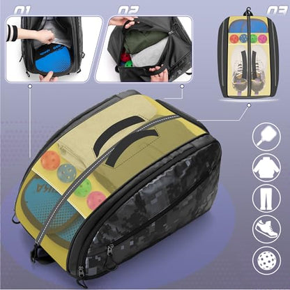 Smasrob Pickleball Bag Fits 4 Pickleball Paddles, Pickleball Backpack with Laptop Pocket, Shoe Compartment and Fence Hook - color: Black