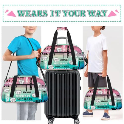 Custom Volleyball Gym Bag Duffel Bag for Women Men, Personalized Name Sport Bag Overnight Bags Customized Travel Weekender Bag, Purple Blue - color: Purple Blue
