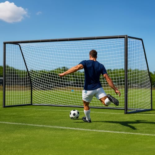 MOPHOTO Soccer Goal, 6X4/8x6/10x6.5/12x6/16x7/18.5x6.5/21x7/24x8ft Soccer Goals for Backyard, Full Size Soccer Goal for Teens & Adults Training - size: 21x7FT, style: Alloy Steel-Black