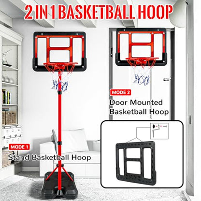 Kids Basketball Hoop with Stand, Adjustable Basketball Set, Toddler Basketball Toys for Boys Age 3 4 5 6 7 8, Indoor Outdoor Backyard Sport Game Gifts - style: Red Basketball Hoop