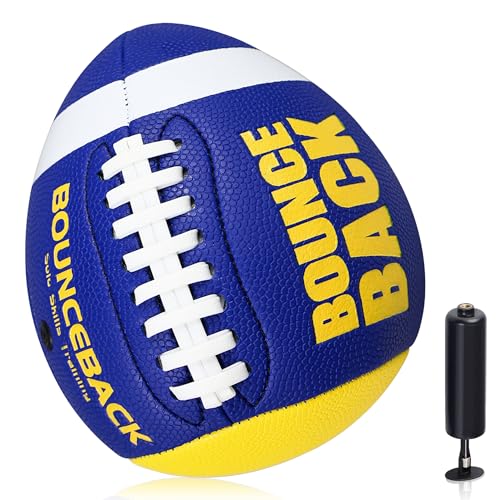 BOUNCEBACK Training Football, Youth Size & Official Size, Fatherless Football PassCatch Solo Enhancing Passing Catching(with Pump) - style: Blue Yellow-7#(Ages 5-14)