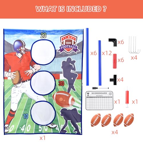 Football Toss Game Set with 4 Inflatable Balls – Football Throwing Target Toy for Kids Ages 8-12, Indoor & Outdoor Sports Activity for Boys and Girls Ages 3+