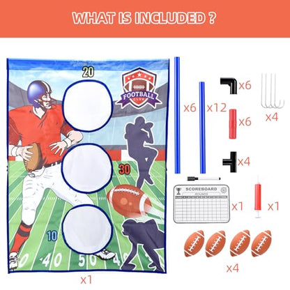 Football Toss Game Set with 4 Inflatable Balls – Football Throwing Target Toy for Kids Ages 8-12, Indoor & Outdoor Sports Activity for Boys and Girls Ages 3+