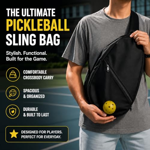 Kryn Minimalist Pickleball Sling - Sleek Crossbody Paddle Bag & Equipment Carrier - Lightweight Pro Series Satchel for Quick Court Access & Essential Gear - Men & Women (Black)