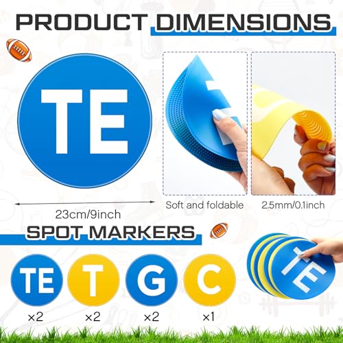 Fuyoooo 7 Pcs Football Lineman Split Marker Players Floor Spot Markers Playing Field Marking Equipment Alignment Offensive Defensive Positions Dots for Drills and Training Teaching Classroom, 6 Inch