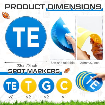 Fuyoooo 7 Pcs Football Lineman Split Marker Players Floor Spot Markers Playing Field Marking Equipment Alignment Offensive Defensive Positions Dots for Drills and Training Teaching Classroom, 6 Inch