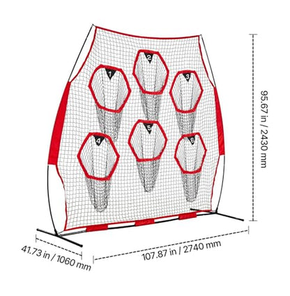 8 x 8 ft Football Trainer Throwing Net, Training Throwing Target Practice Net with 6 Target Pockets, Knotless Net Includes Straps and Portable Carry Case, Improve QB Throwing Accuracy, Red