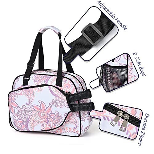 Boulder Bee Pickleball Bags, Premium Pickleball Tote Bag for Girls, Women’s Hand/Shoulder Gym Bag w Water Bottle Holder, with Pickleball Racquet/Paddle Holder - color: Pink cashew flower