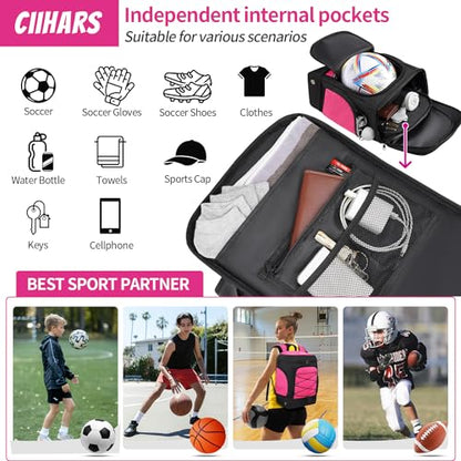 Soccer Bag - Soccer Backpack with Ball Holder,Sport Equipment Bags gifts for soccer stuff Water resistant Includes Separate Cleat Fit Basketball Volleyball Football - color: pink