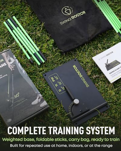 Golf Swing Plane Trainer – Adjustable Alignment Stick Holder, Weighted Metal Golf Training Aid for Swing Path, Indoor & Outdoor Practice Equipment for Men