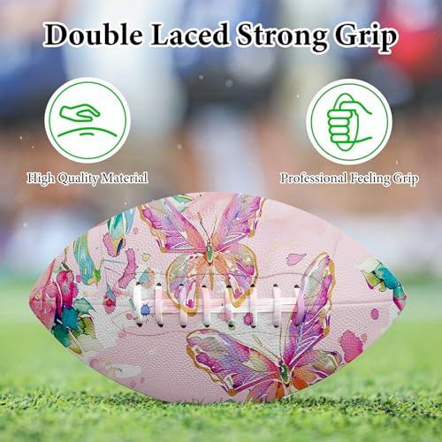 American Football, Official Size 11.9 x 7.3 Inch, Premium Composite Leather High-Grip Ball with Pro-Style Lacing, Unique Prints for Training, Games & Gifts - color: Pink Art Butterfly
