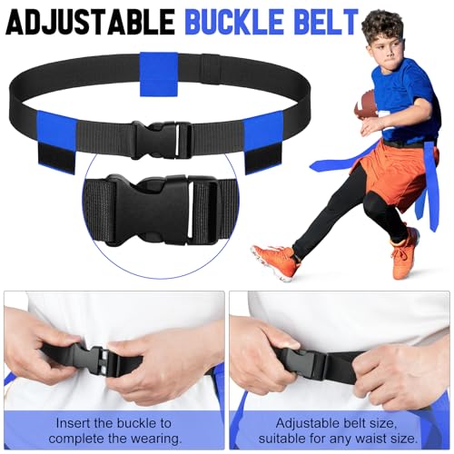BORNEW Flag Football Set - 14/20 Player Adjustable Belts with Cones, Football, Pump, Bag, for Youth and Adults Training - color: 2.red Blue, style: 14 Player Kit