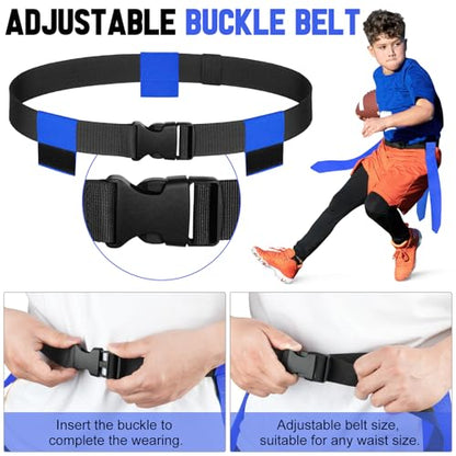 BORNEW Flag Football Set - 14/20 Player Adjustable Belts with Cones, Football, Pump, Bag, for Youth and Adults Training - color: 2.red Blue, style: 14 Player Kit