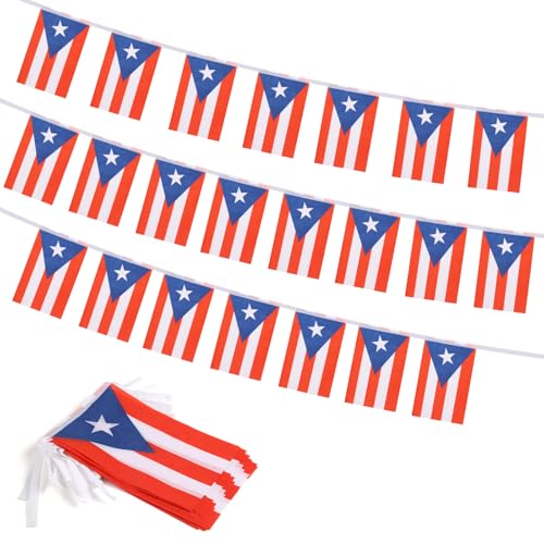 Puerto Rico Flag Banner, Small Mini Puerto Rican Flags Patriotic Decoration for Party, Classroom, Sports Events, 33 Feet 30 Flags - color: Puerto Rico