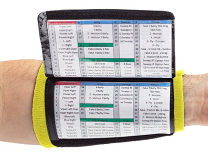 WristCoaches Football Play Wristbands - Youth Quarterback Gear - Wristband Playbook - Softball Wristbands for Signs - color: Yellow