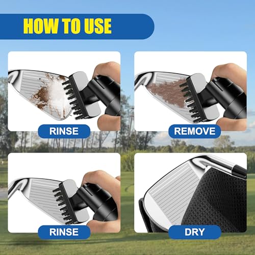Golf Club Cleaning Kit, Absorbent Golf Towel with Waffle Design and Large Capacity Golf Club Cleaning Spray Brush, Portable Golf Club Cleaner Accessories for Men Women