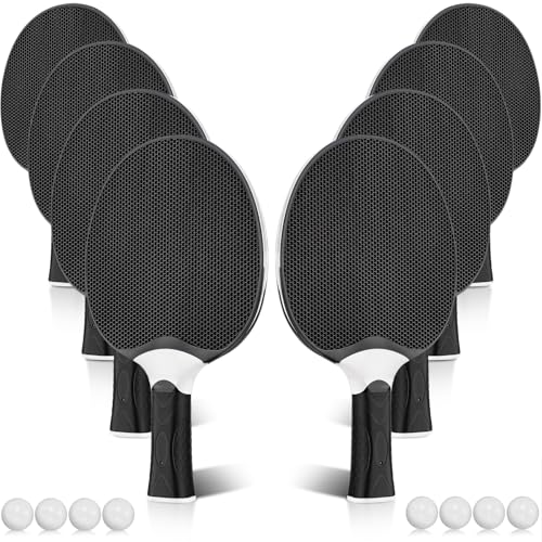 Junkin 8 Pieces Table Tennis Paddles Kit Professional Rackets Set Portable Composite Rubber Table Tennis Racquets with 8 Balls for Indoor and Outdoor - color: Black
