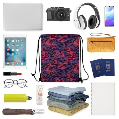 Sports Drawstring Sackpack Lightweight Backpack Waterproof for Training Gym Yoga Beach Men Women String Bag, Tiger Print Clipart Wall Bags - color: Picture (380)