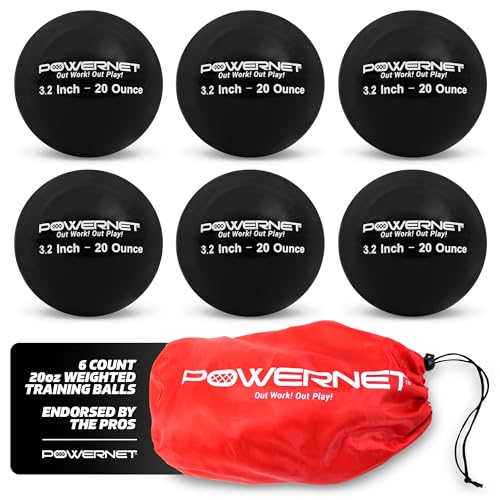 PowerNet 3.2" 6 Pack Weighted Training Balls for Hitting Batting, Build Strength & Muscle, Improve Technique, Training Equipment for Throwing, 12 to 20 oz Softball Size Weighted Balls - color: 20 Oz - Black