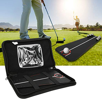 Golf Putting Practicing Device, Golf Putting Trainer with Alignment Line, Compact Indoor Outdoor Training Aid for Accurate Stroke Practice with Steel Balls and Storage
