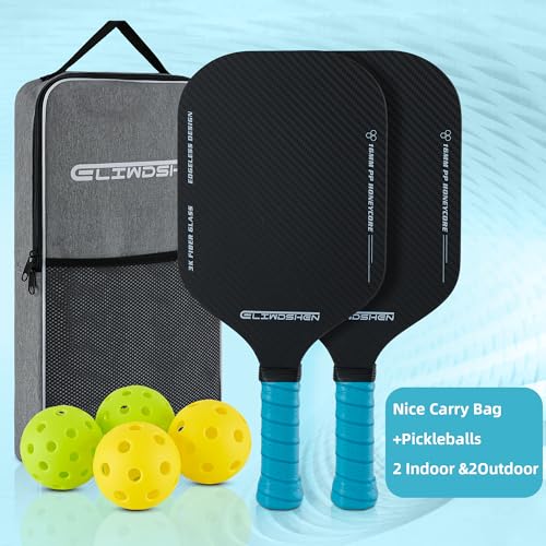 Pickleball paddles set of 2 | Rackets are made to USAPA standards | 3k fibreglass textured surface| rimless design | 16 mm polypropylene honeycomb core | Racket Set for Men, Women, Children.