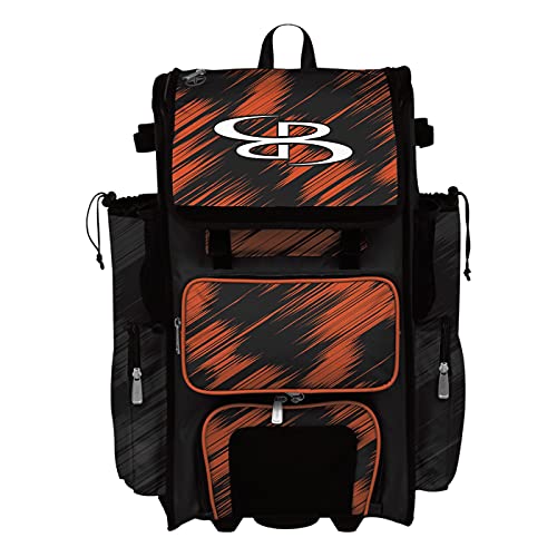 Boombah Rolling Superpack Scratch Baseball/Softball Gear Bag - 23-1/2" x 13-1/2" x 9-1/2" - Multiple Colors - Telescopic Handle and Holds 4 Bats - Wheeled Version - color: Black/Orange