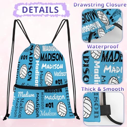 Custom Volleyball Style Drawstring Bag, Personalized Sports Ball Backpack Drawstring Sack Cinch Bags for Team Gift Party Favors, Light Blue - color: Dark Pink