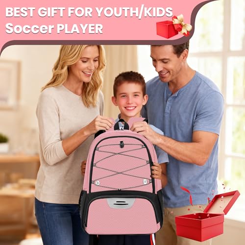 Hsmihair Youth Soccer Bag-Soccer Backpack&Backpack for Football Basketball,with Ball Compartment Separate Cleat Package - color: Light Pink