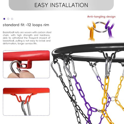 Dakzhou Basketball net, Metal Chain Net Braided Permanent Rust Proof (12 Links), Quick Installation - color: Purple/Yellow/Black