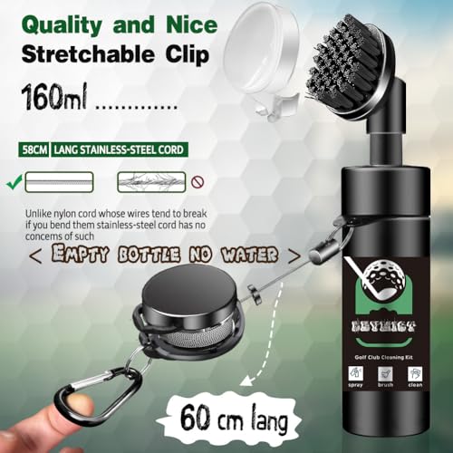 Golf Towel and Brush Set, Premium Golf Towel (15 x 14 inch) & Club Brush Cleaner with Retainer Clip and Squeeze Water Bottle, Essentials Golf Accessories for Men, Golf Gifts for Men
