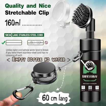 Golf Towel and Brush Set, Premium Golf Towel (15 x 14 inch) & Club Brush Cleaner with Retainer Clip and Squeeze Water Bottle, Essentials Golf Accessories for Men, Golf Gifts for Men