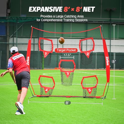 ZELUS Football Throwing Net, Quarterback Training Equipment with 5 Target Pockets, Football Practice Throwing Passing Accuracy Trainer with Carry Bag Ground Stakes for Kids Adults