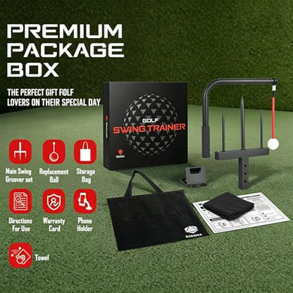 Golf Swing Trainer - Durable Iron Practice Golf Swing Training Aid - Golf Accessories for Kids & Youth with Replacement Ball Included & Height Adjustment Golf Accessories for Gift