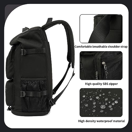 Solid color gym duffel bag backpack, wrestling bag,with shoe compartment, 4 kinds of back method waterproof travel sports walking laptop Lightweight (B-Black) - color: B-Black