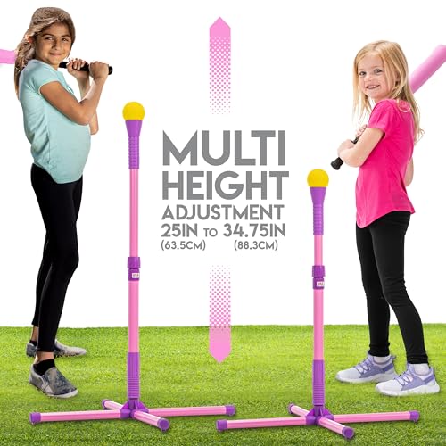 Franklin Sports Youth Batting Tee - Adjustable Height Plastic Training Tee for Kids + Toddlers - 23" to 33" Inches - style: XT Batting Tee – Pink